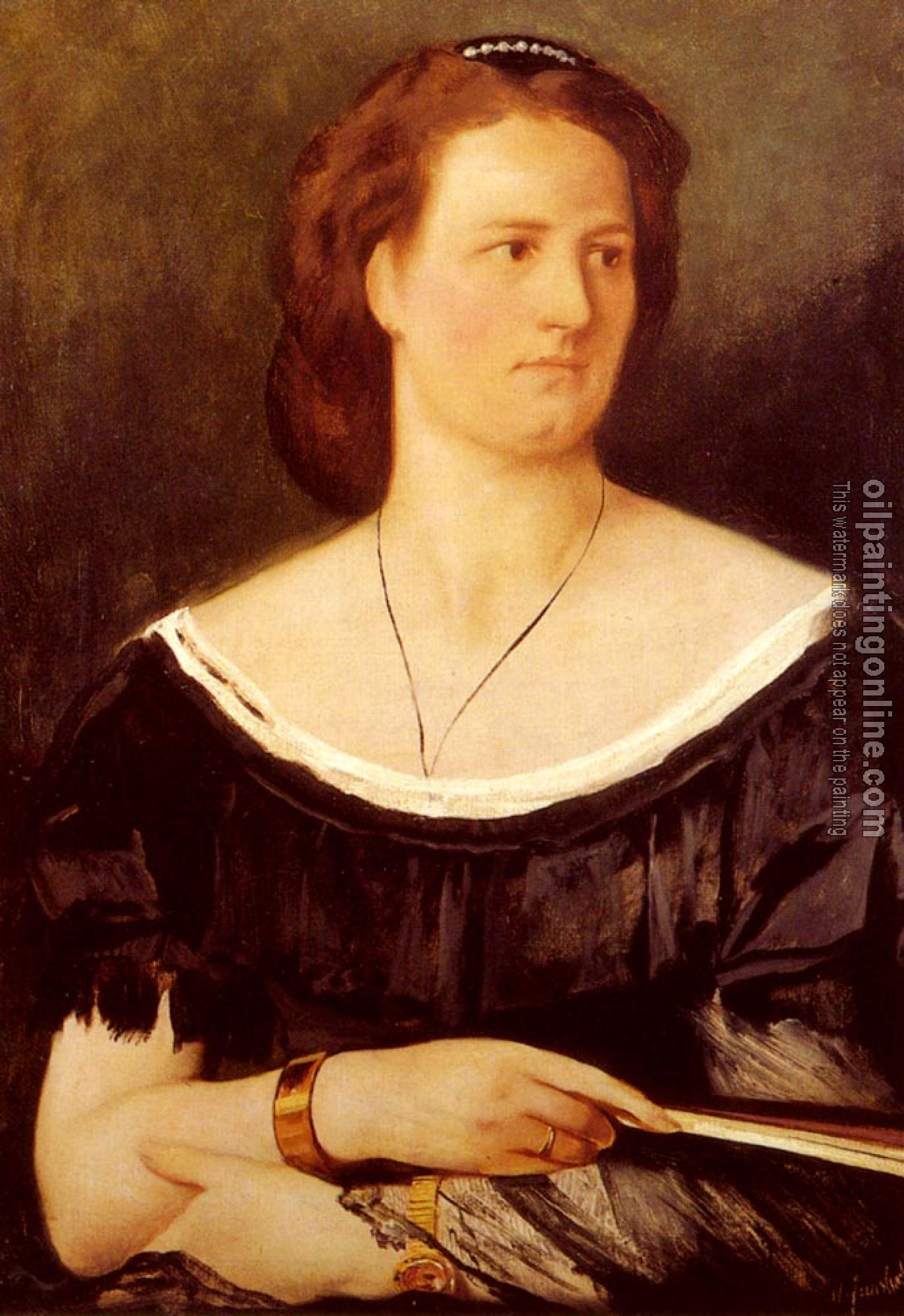 Feuerbach, Anselm - Portrait Of A Lady Holding A Fan